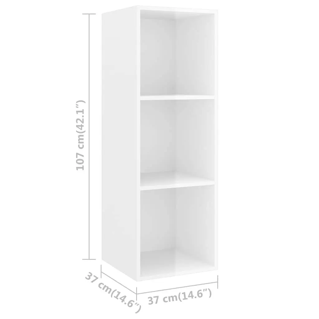Wall-mounted TV Cabinet High Gloss White Storage Unit 3 Compartments Display