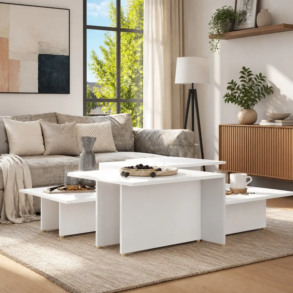 Coffee Tables Engineered Wood Nesting Set of 2 White