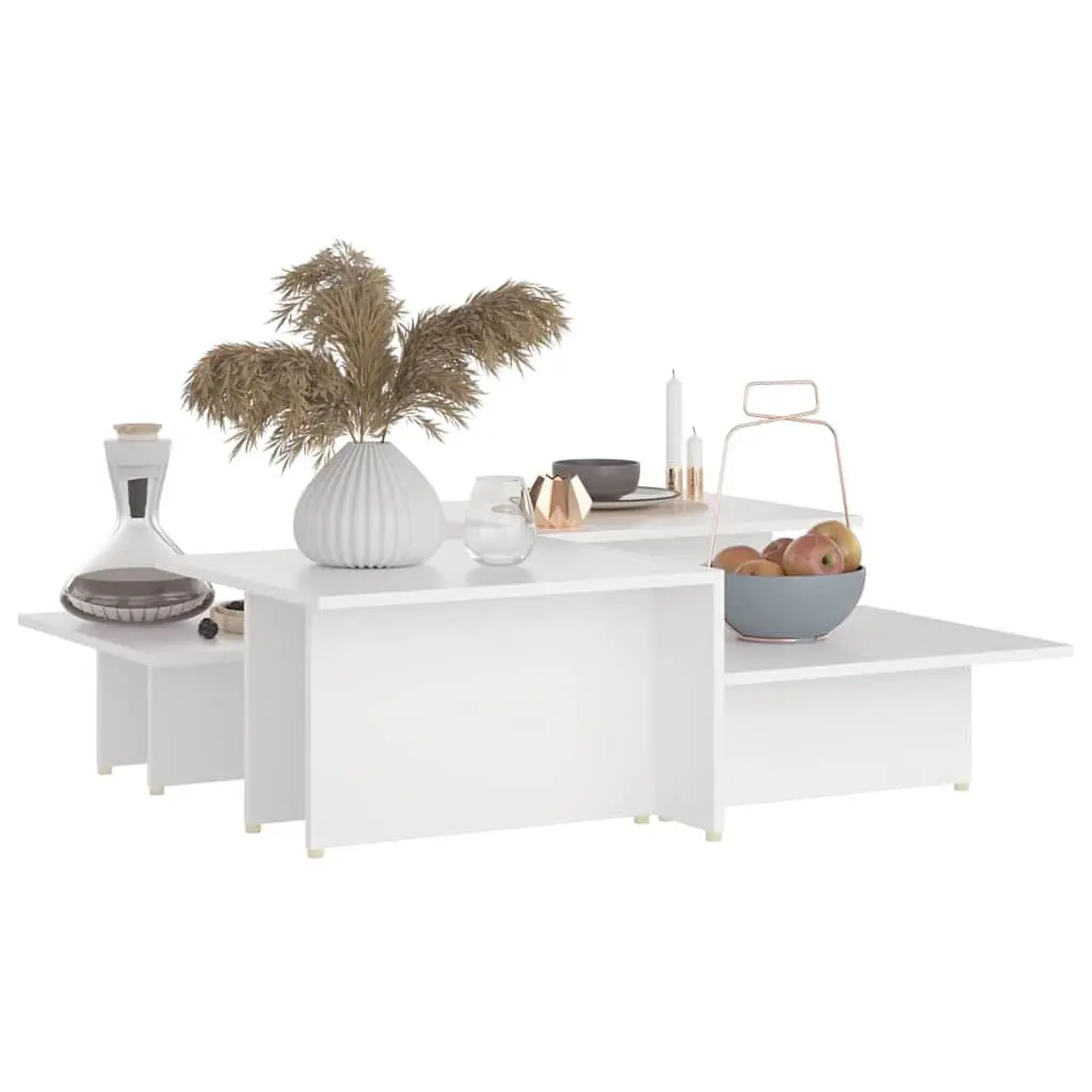 Coffee Tables Engineered Wood Nesting Set of 2 White