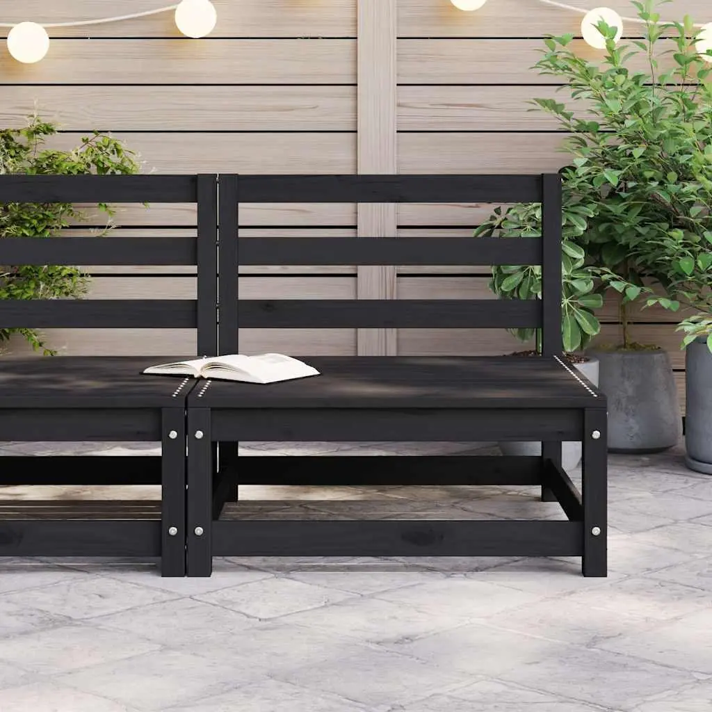 Middle Sofa Sectional Solid Pinewood Modular Outdoor Garden Lounge Black