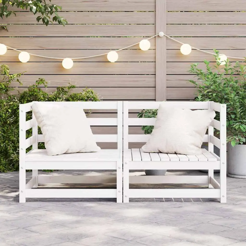 Outdoor Corner Sofa Solid Pinewood 2 Piece Set White Modular Garden Patio Seating