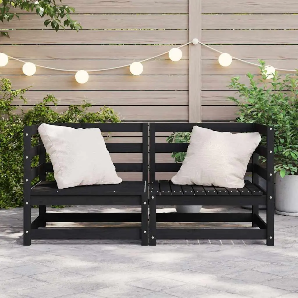 Outdoor Corner Sofa 2 pcs Black Solid Pinewood Garden Sectional Seating Lounge