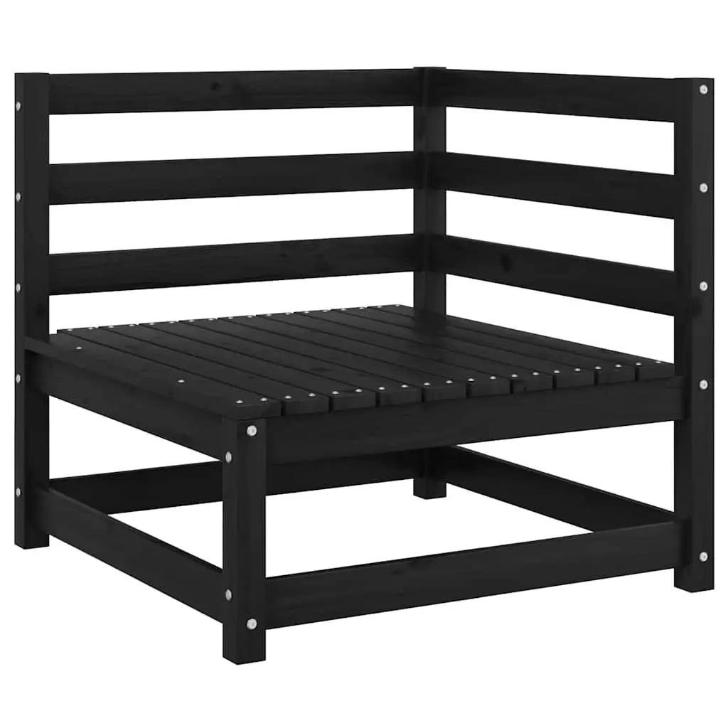 Outdoor Corner Sofa 2 pcs Black Solid Pinewood Garden Sectional Seating Lounge
