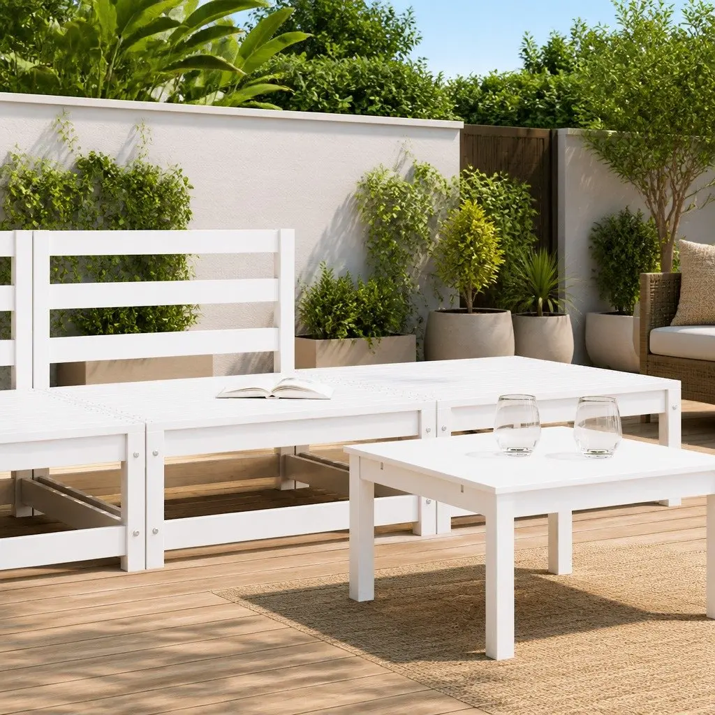 Modular Outdoor Lounge Set White 2 Piece Solid Pinewood Construction