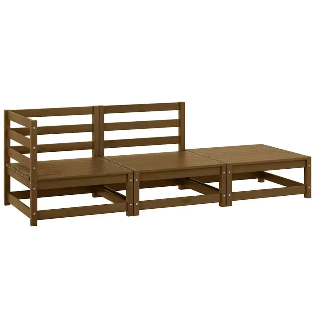Outdoor Sectional Sofa 3 Piece Garden Lounge Set Brown Pinewood Modular Patio