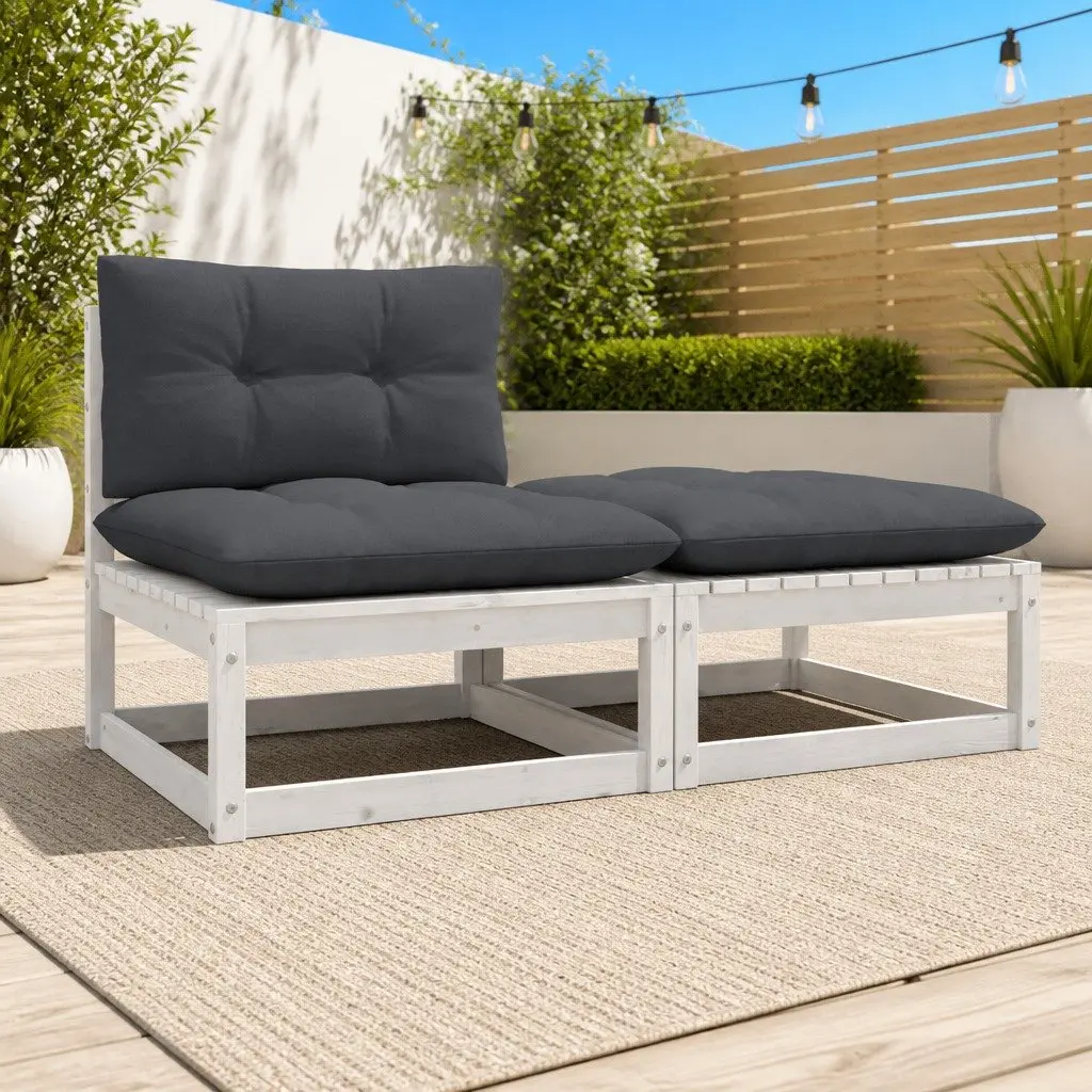 Modular Outdoor Garden Sofa Set 2 Piece White Pinewood with Cushions