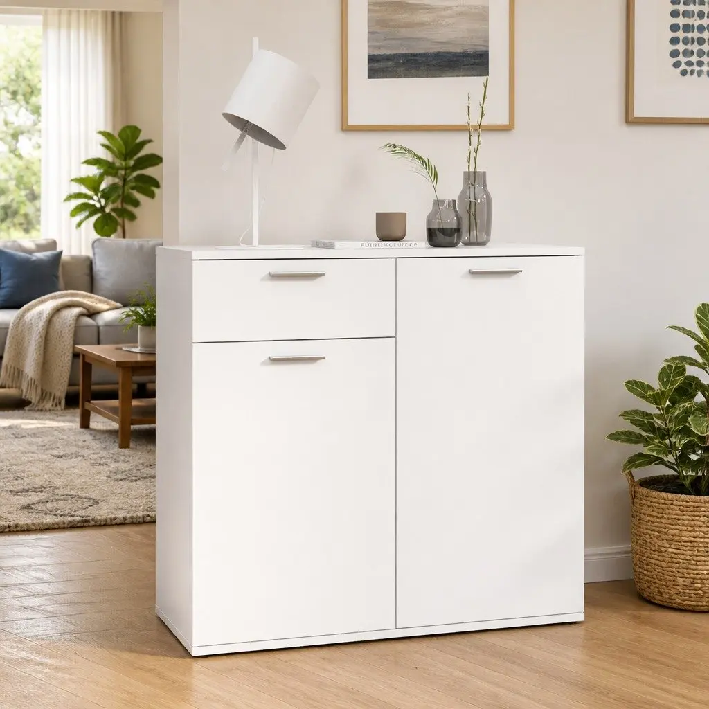 White Sideboard Cabinet for Home Organization 80x36x75cm