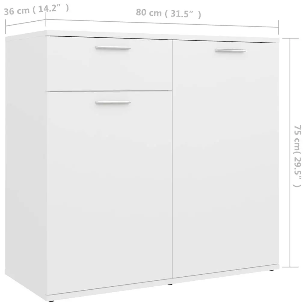White Sideboard Cabinet for Home Organization 80x36x75cm