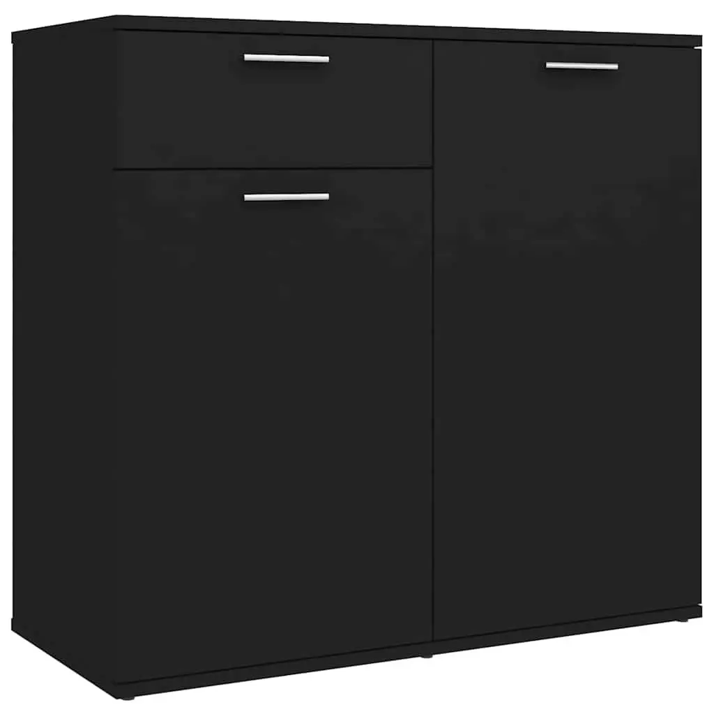 Sideboard Cabinet Engineered Wood 80 x 36 x 75 cm Black Storage Furniture with 2 Doors and Drawer