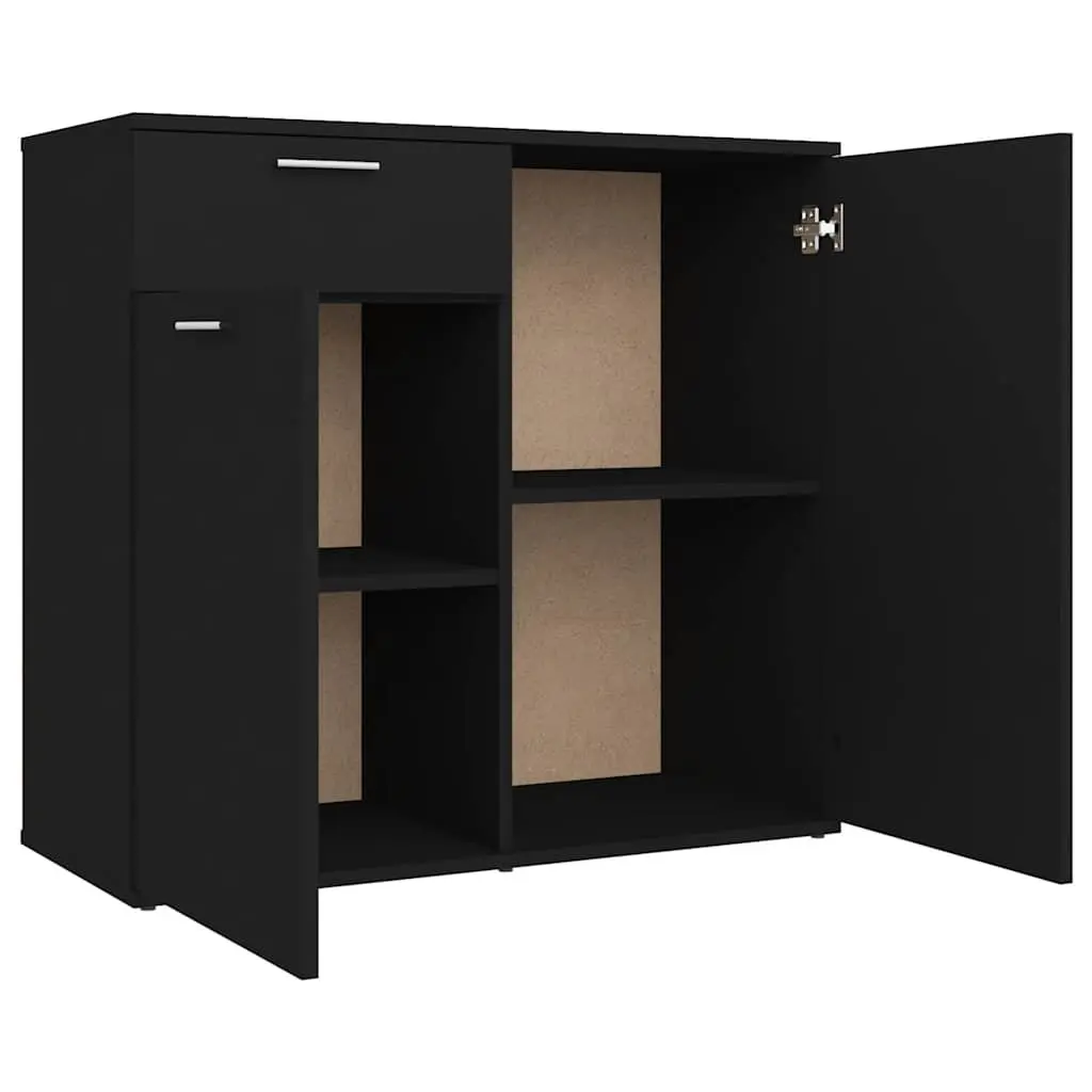 Sideboard Cabinet Engineered Wood 80 x 36 x 75 cm Black Storage Furniture with 2 Doors and Drawer