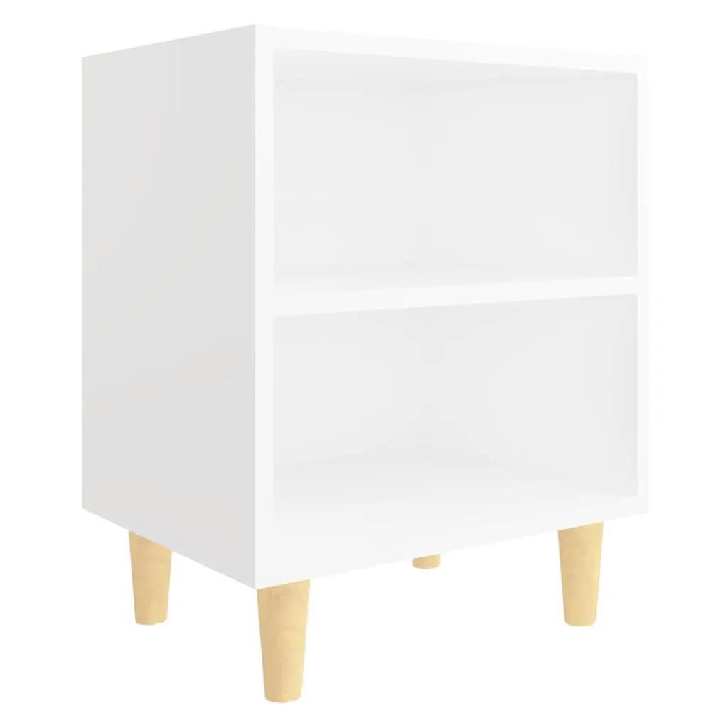 White Nightstand Wooden Legs Two Shelves Storage Cabinet Bedside Table 40x30x50cm