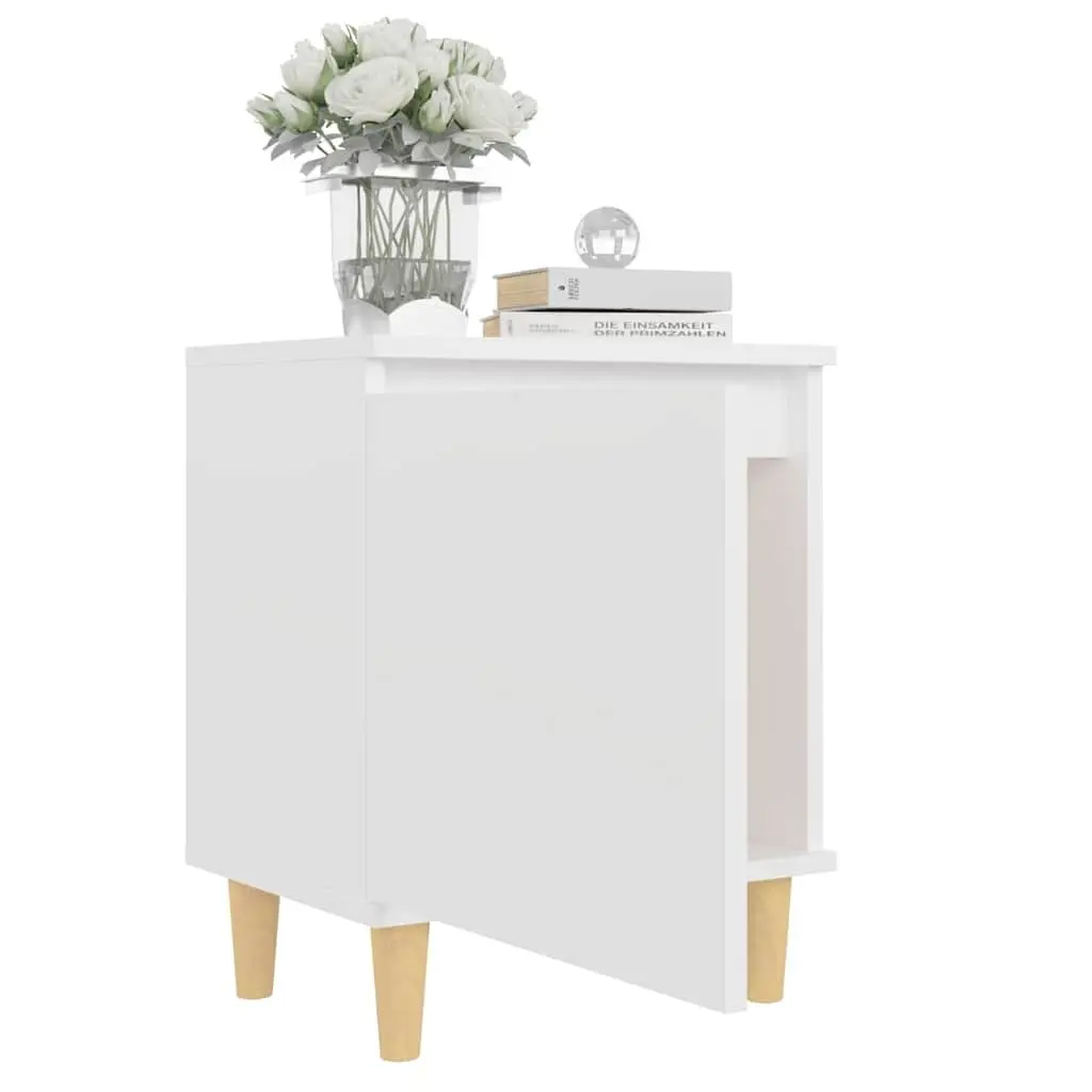 Bedside Table Nightstand Solid Wood Legs White Storage Cabinet 2 Pieces