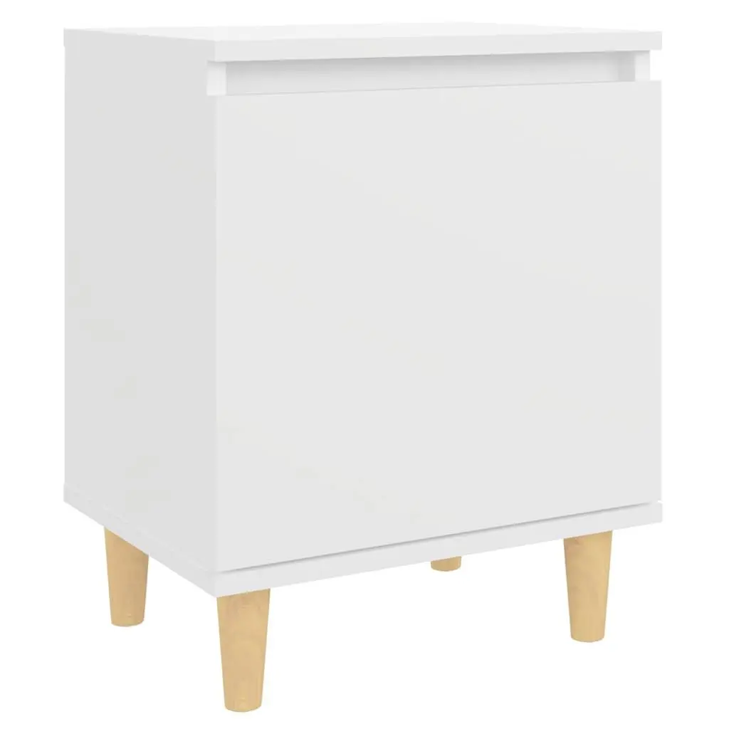Bedside Table Nightstand Solid Wood Legs White Storage Cabinet 2 Pieces