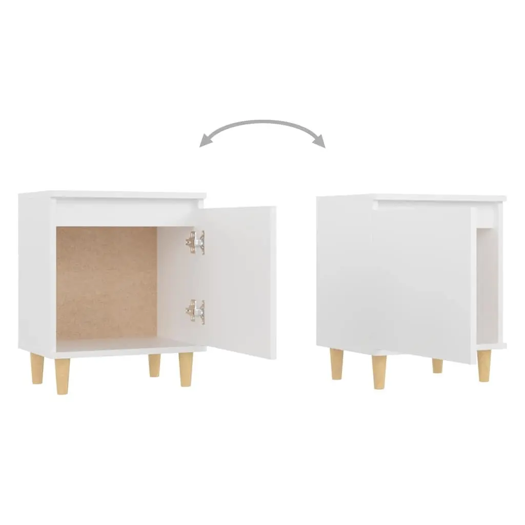 Bedside Table Nightstand Solid Wood Legs White Storage Cabinet 2 Pieces