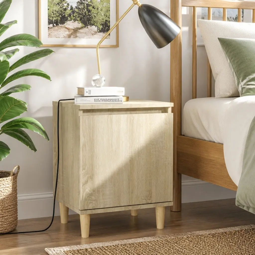 Bedside Table Wooden Legs 40x30x50cm Sonoma Oak 2 Piece
