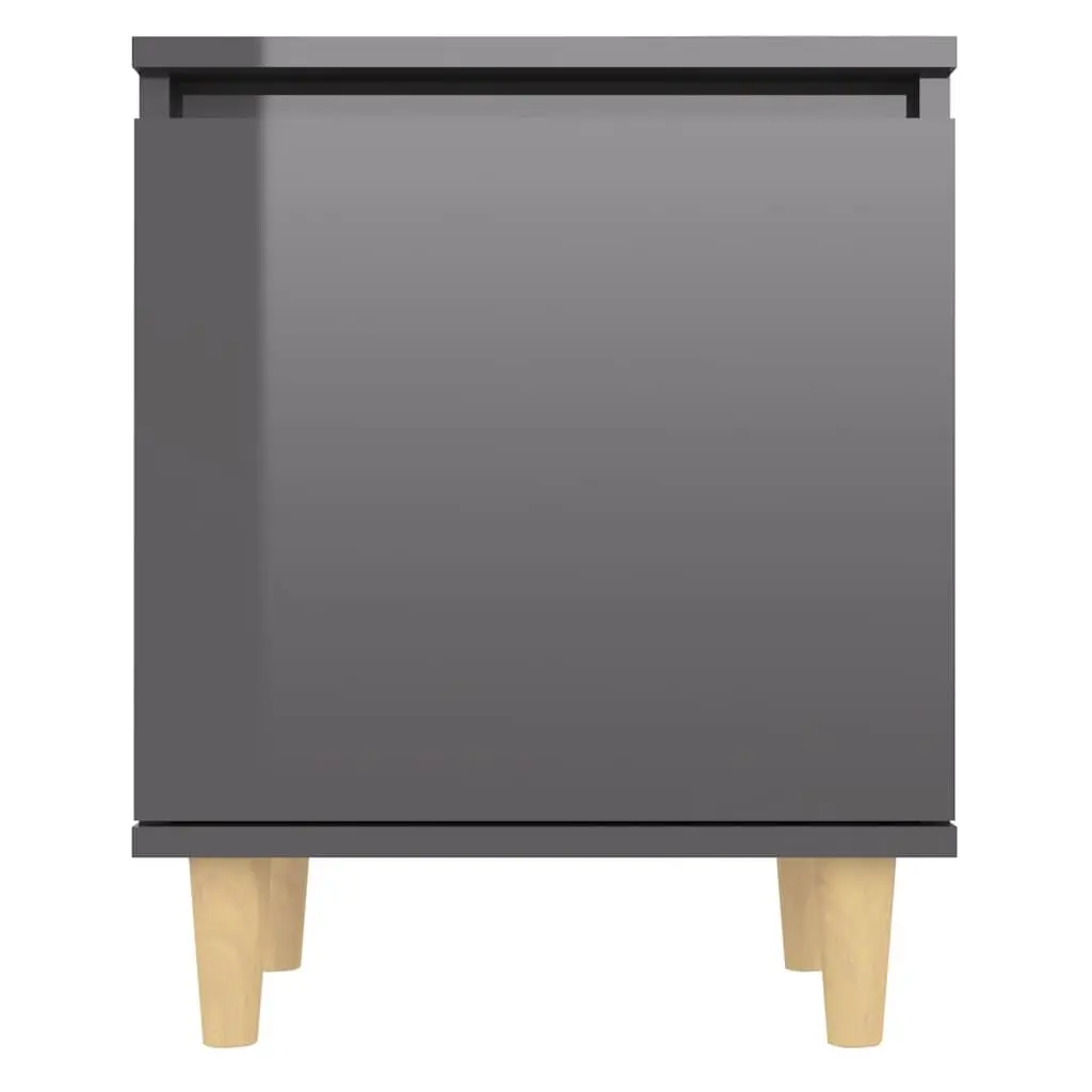 Grey Nightstand Cabinet Wooden Legs Storage Compartment High Gloss Scandinavian Style 40x30x50cm
