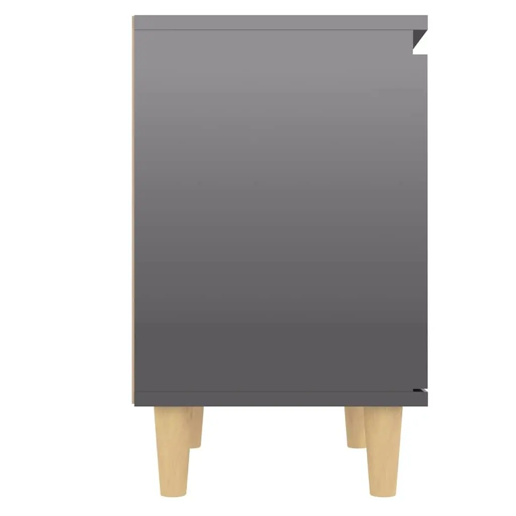 Grey Nightstand Cabinet Wooden Legs Storage Compartment High Gloss Scandinavian Style 40x30x50cm