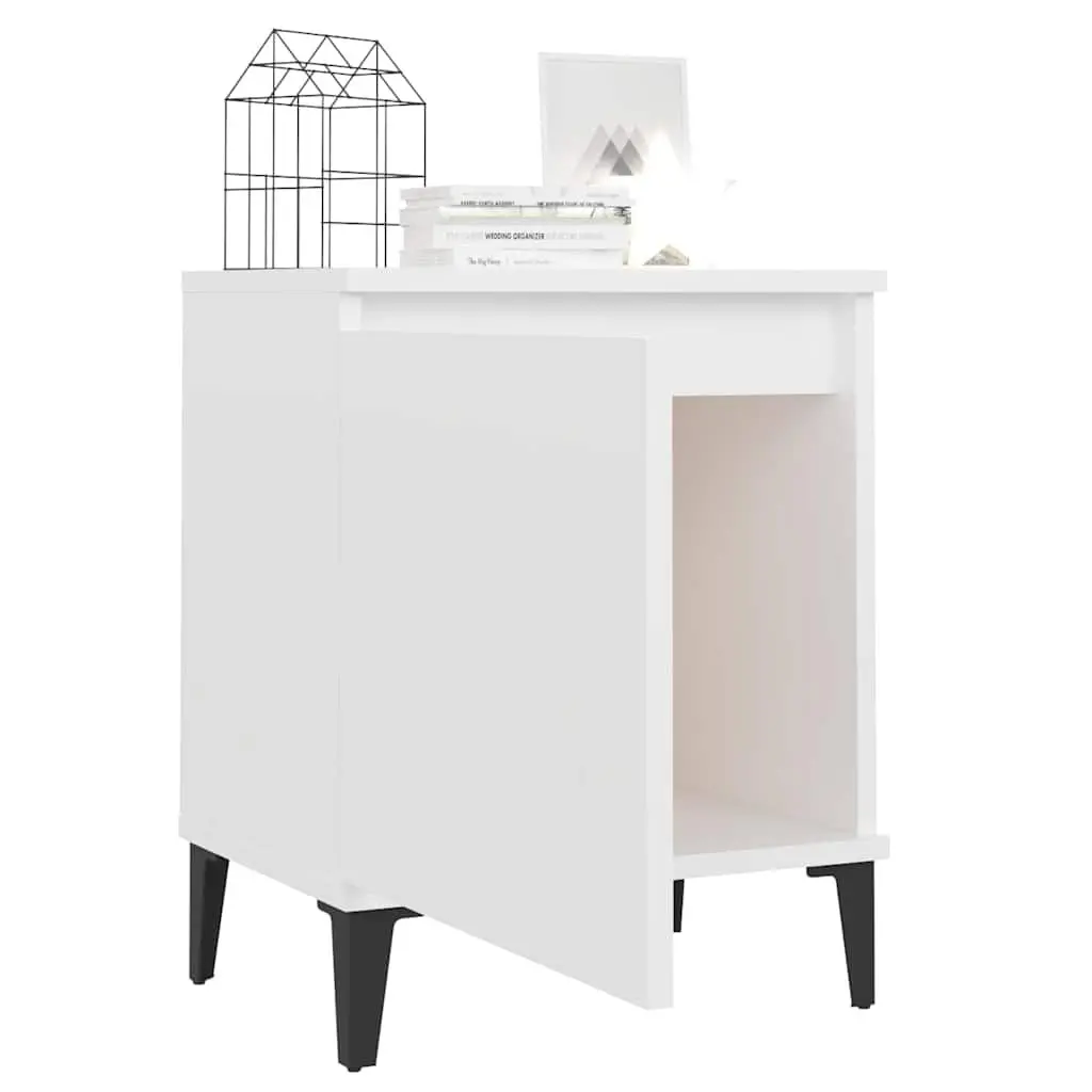 White Nightstand with Storage Compartment Metal Legs 40x30x50cm