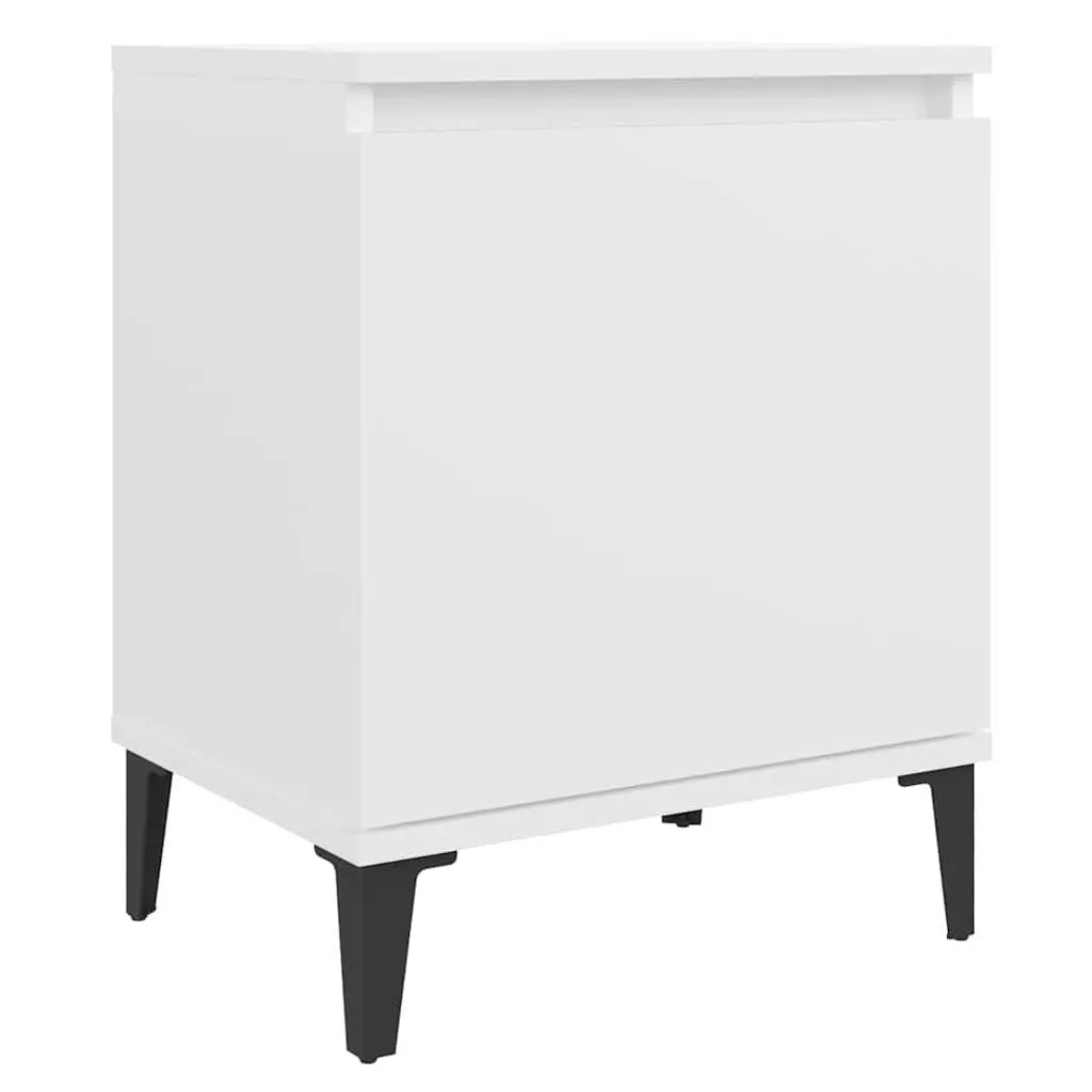 White Nightstand with Storage Compartment Metal Legs 40x30x50cm