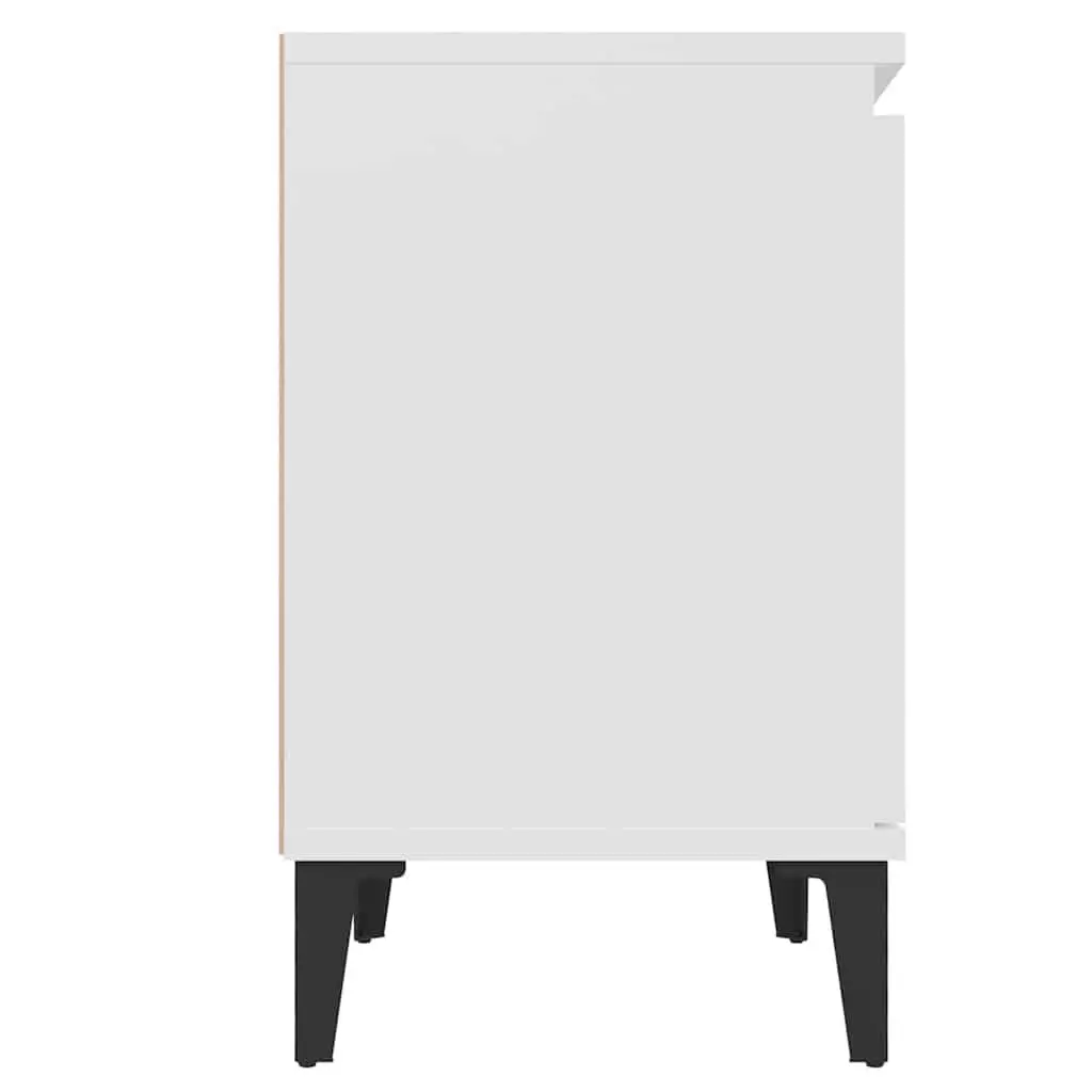 White Nightstand with Storage Compartment Metal Legs 40x30x50cm
