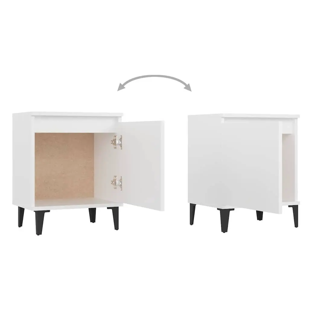 White Nightstand with Storage Compartment Metal Legs 40x30x50cm