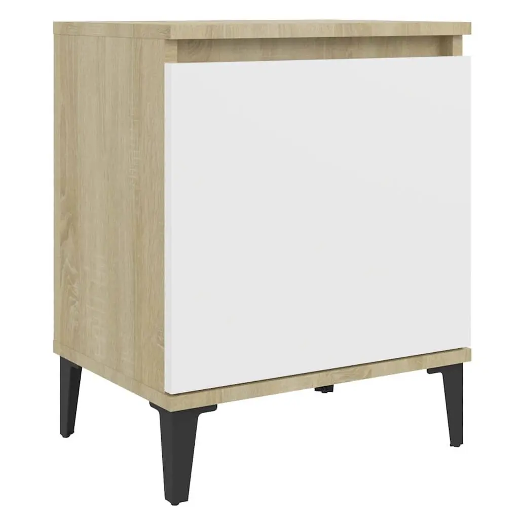 Bedside Table Bed Cabinet Metal Legs Sonoma Oak and White Nightstand Storage
