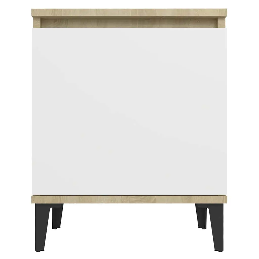 Bedside Table Bed Cabinet Metal Legs Sonoma Oak and White Nightstand Storage
