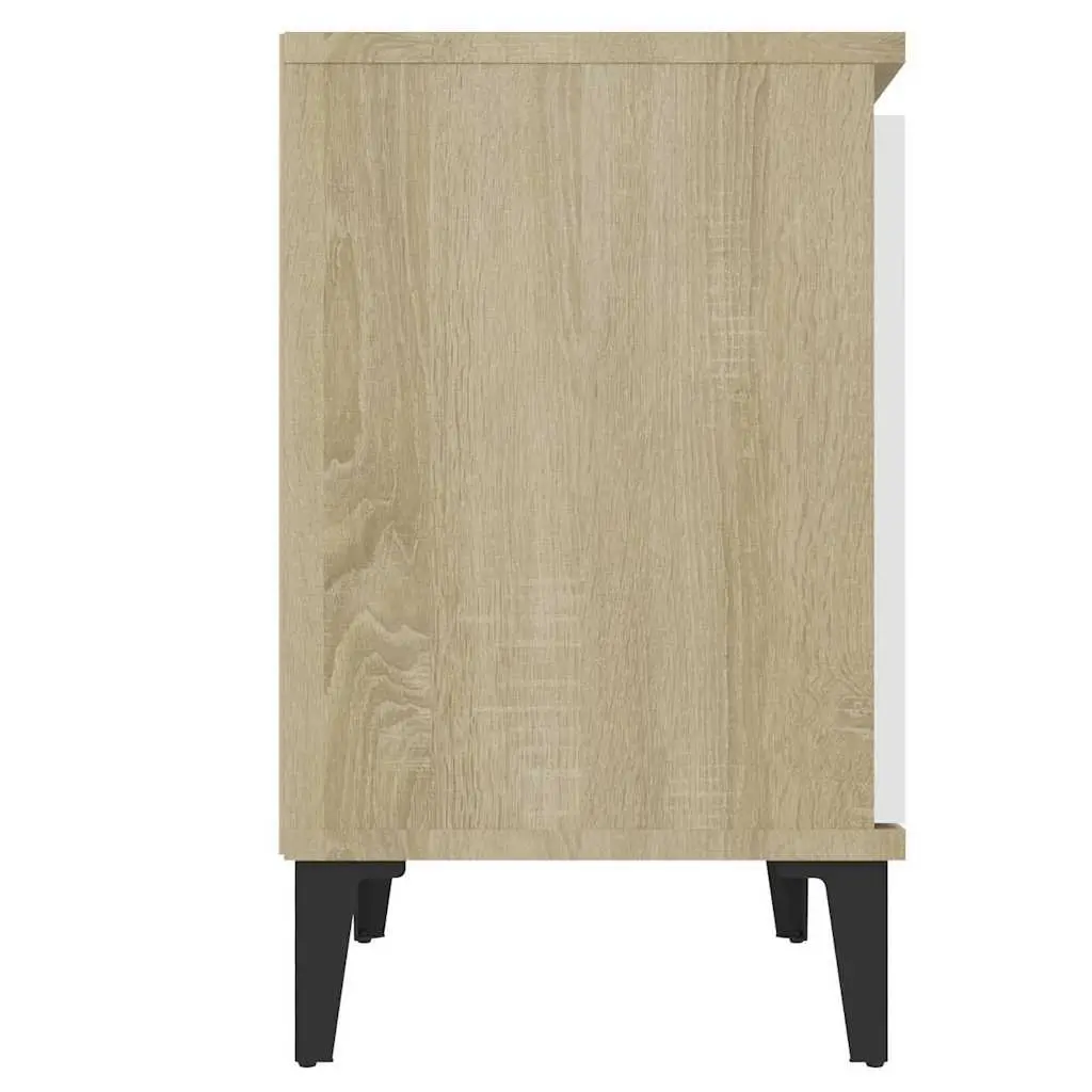 Bedside Table Bed Cabinet Metal Legs Sonoma Oak and White Nightstand Storage