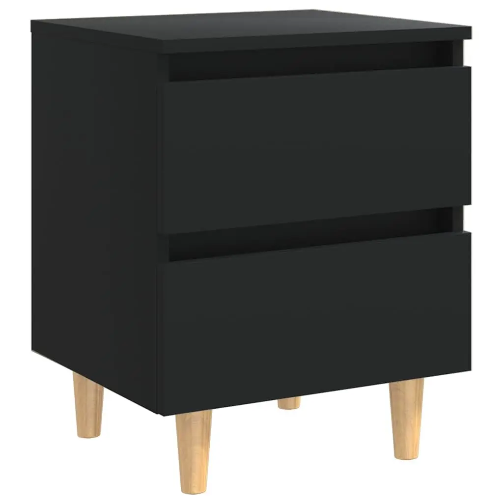 Black Nightstand Set of Two with Two Drawers Pinewood Bedside Tables for Bedroom Storage