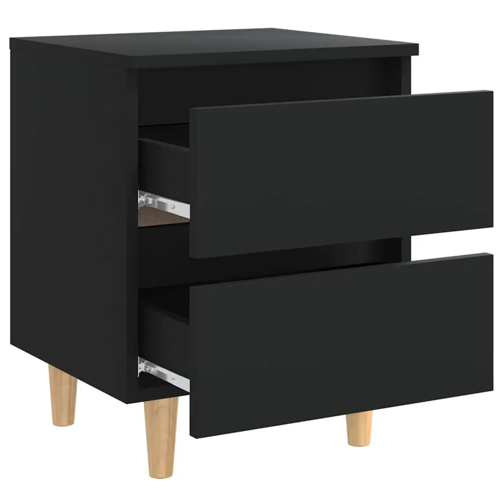 Black Nightstand Set of Two with Two Drawers Pinewood Bedside Tables for Bedroom Storage