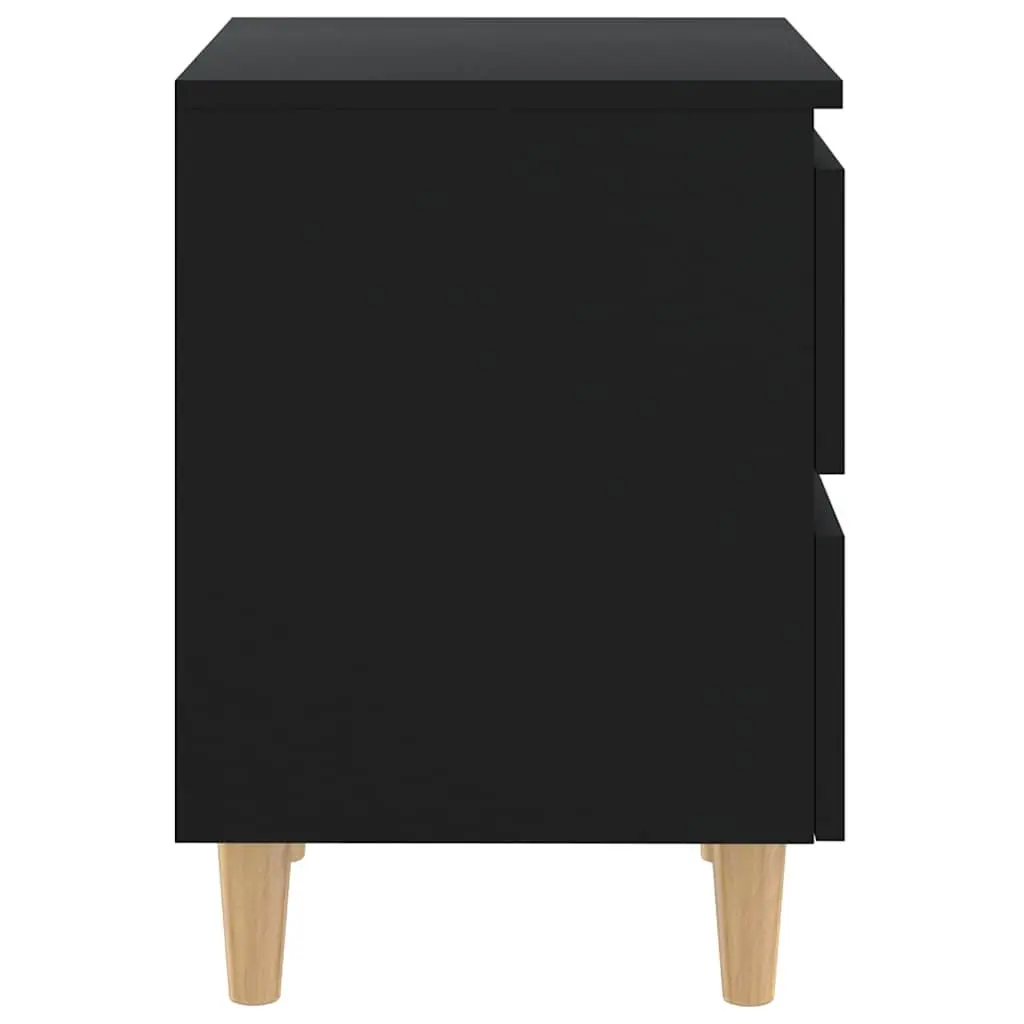 Black Nightstand Set of Two with Two Drawers Pinewood Bedside Tables for Bedroom Storage