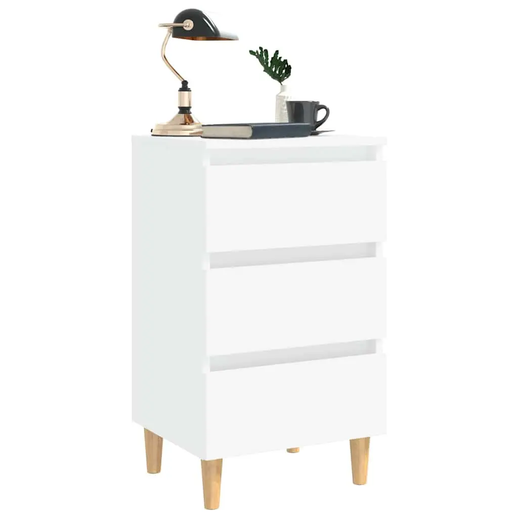 Bedside Table Solid Wood Legs 40x35x69cm White 3 Drawers