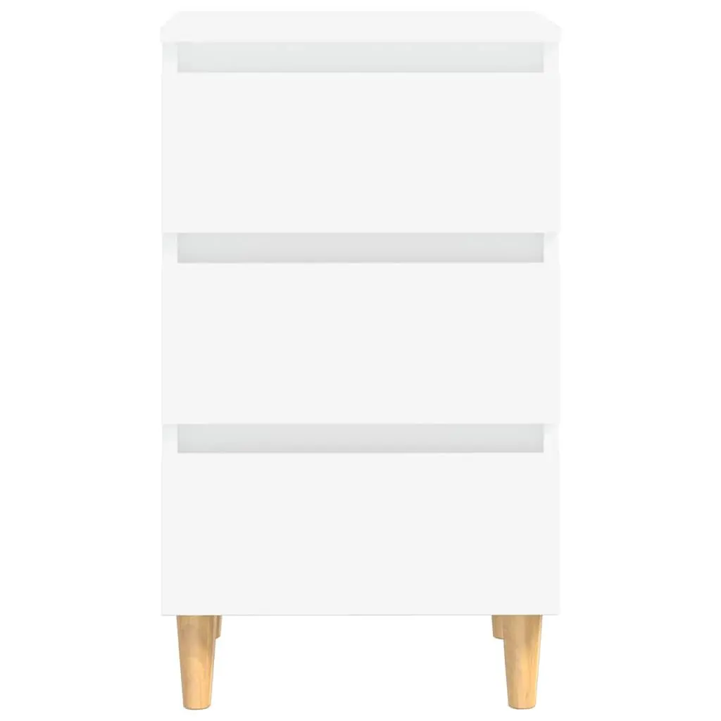 Bedside Table Solid Wood Legs 40x35x69cm White 3 Drawers