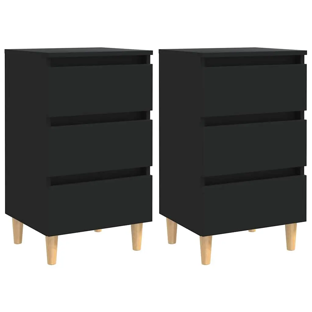 Bedside Tables Solid Wood Legs 40x35x69cm Black 2 pcs
