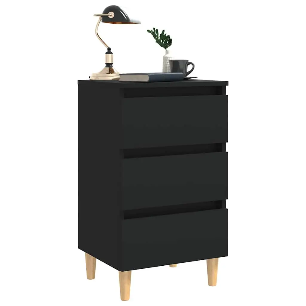 Bedside Tables Solid Wood Legs 40x35x69cm Black 2 pcs