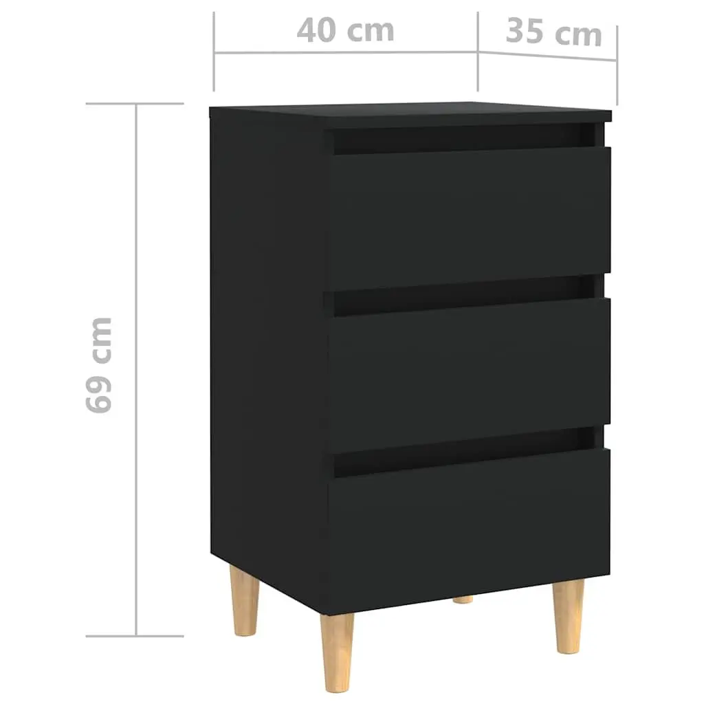 Bedside Tables Solid Wood Legs 40x35x69cm Black 2 pcs