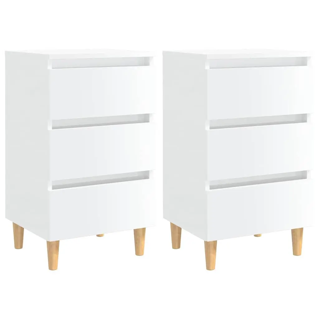 Bedside Tables High Gloss White Wooden Legs 2 Piece Nightstand