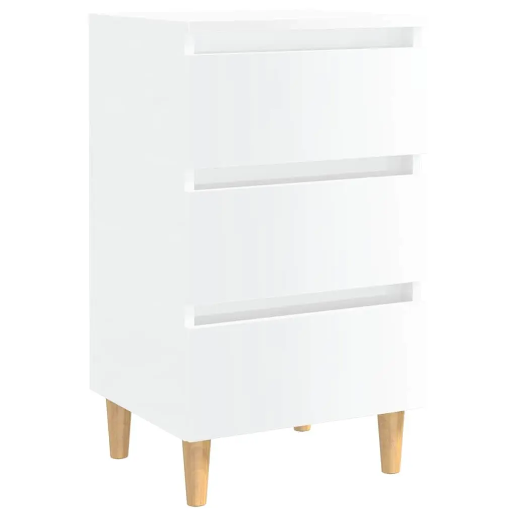 Bedside Tables High Gloss White Wooden Legs 2 Piece Nightstand