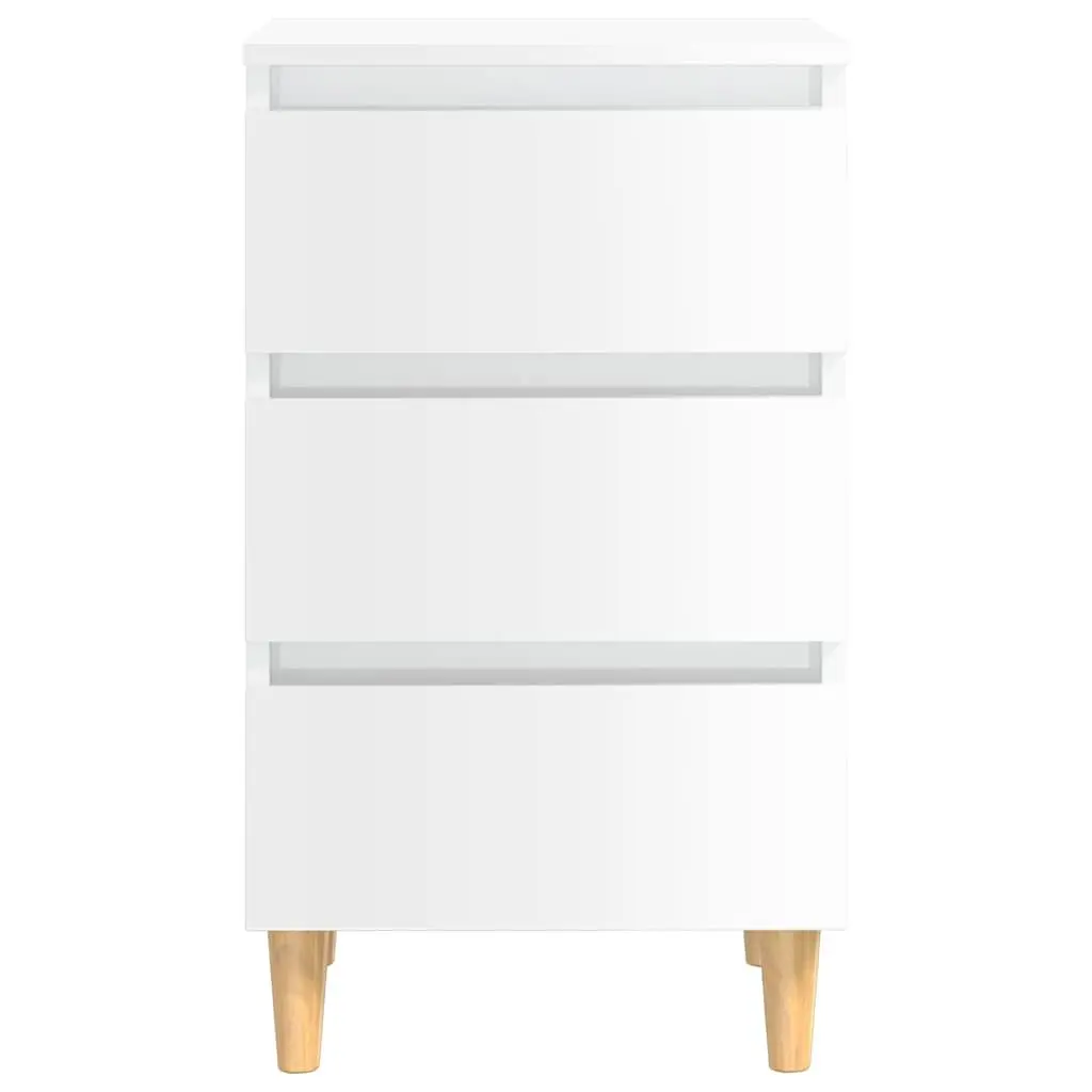 Bedside Tables High Gloss White Wooden Legs 2 Piece Nightstand