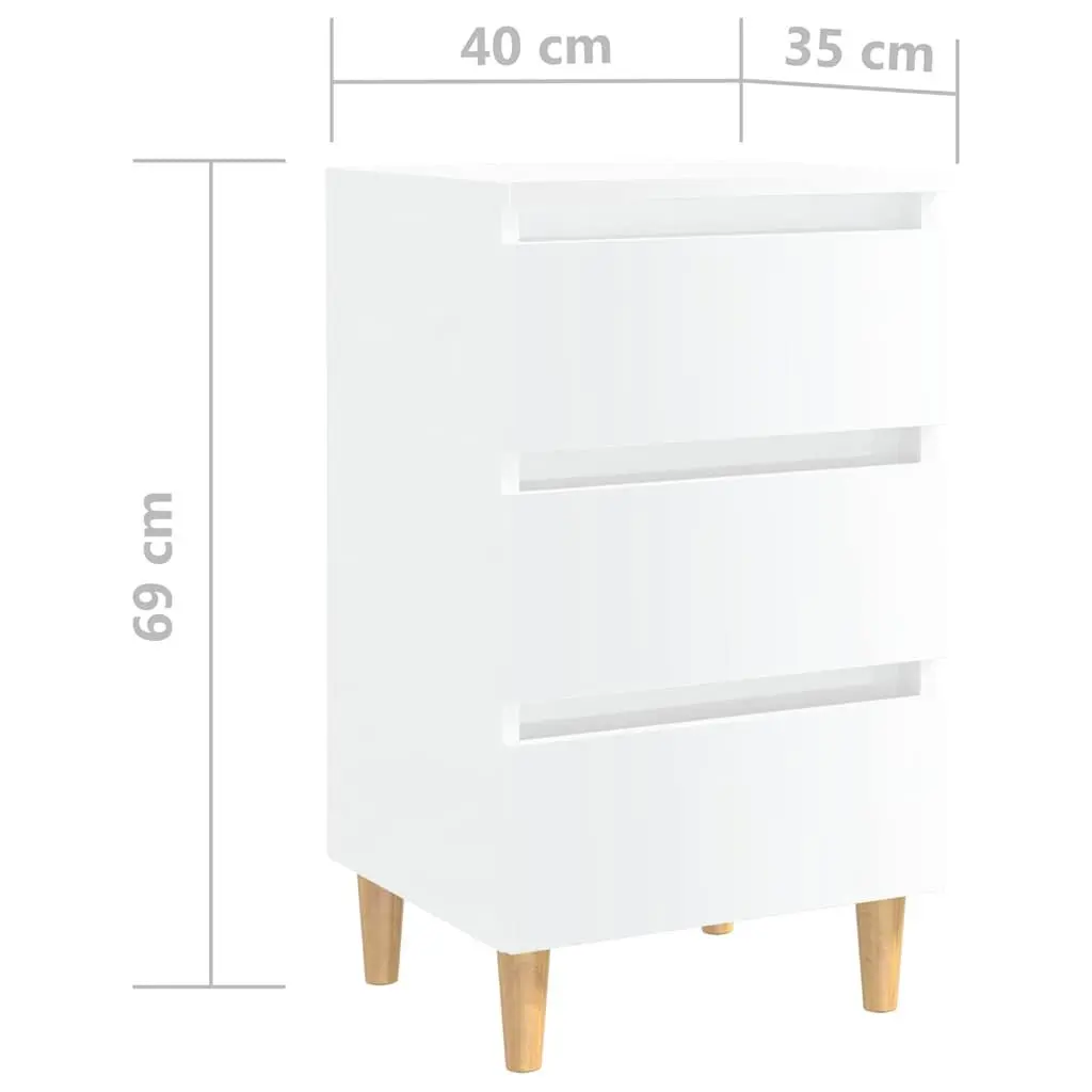Bedside Tables High Gloss White Wooden Legs 2 Piece Nightstand