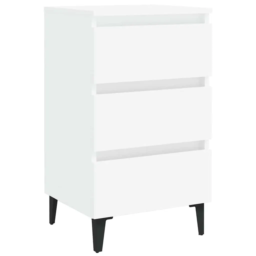 Bedside Table Bed Cabinet White 40x35x69cm Nightstand Metal Legs 3 Drawers