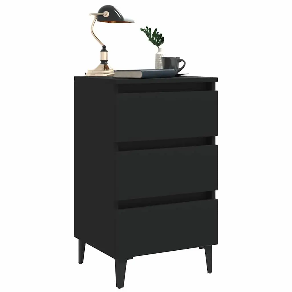 Bedside Cabinet with Metal Legs Black Storage Nightstand Bedroom