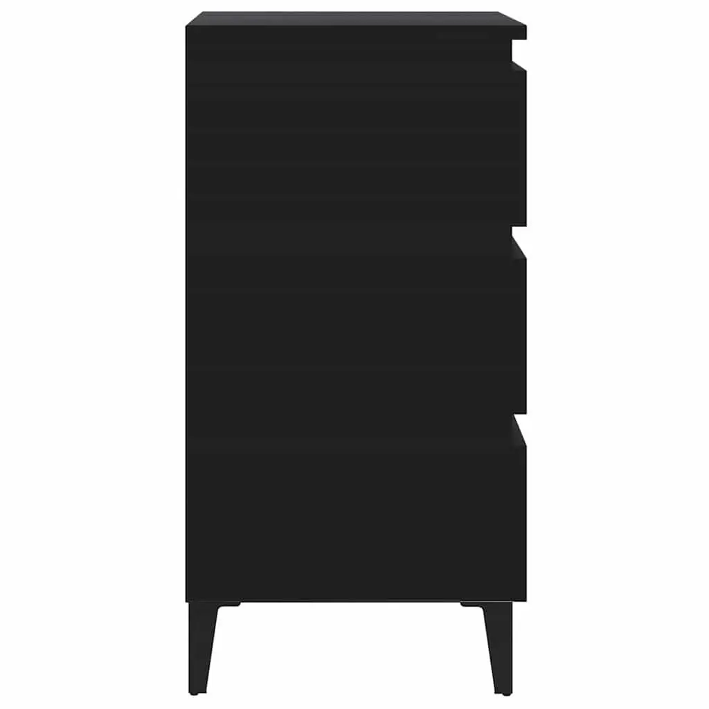 Bedside Cabinet with Metal Legs Black Storage Nightstand Bedroom