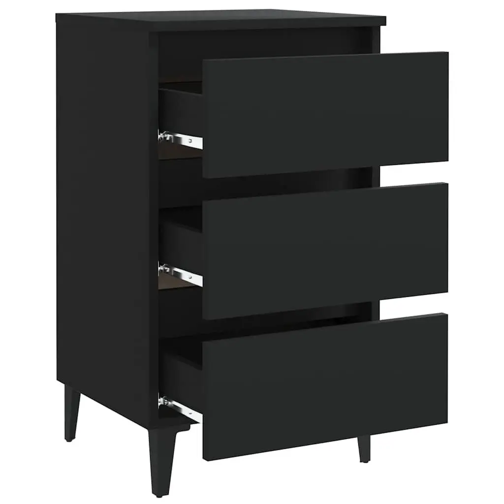 Bedside Cabinet with Metal Legs Black Storage Nightstand Bedroom
