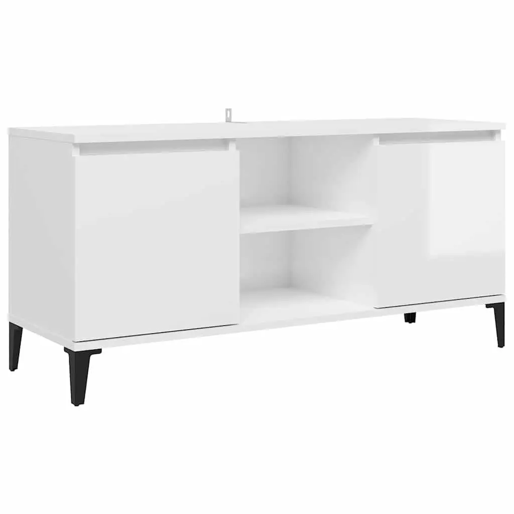 TV Cabinet High Gloss White Metal Legs Storage Shelf Unit 103.5 x 35 x 50 cm