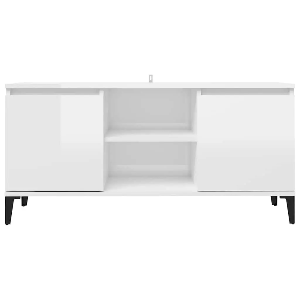 TV Cabinet High Gloss White Metal Legs Storage Shelf Unit 103.5 x 35 x 50 cm