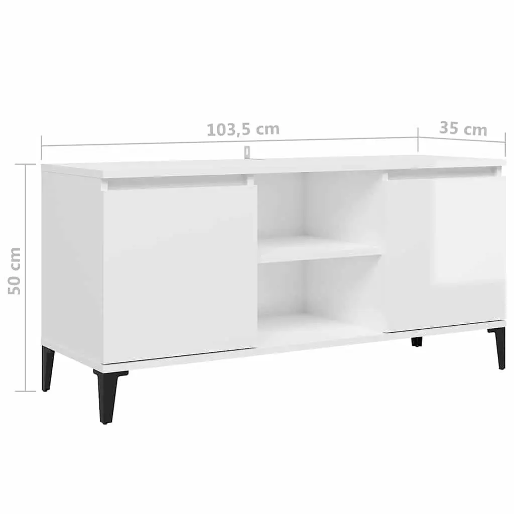TV Cabinet High Gloss White Metal Legs Storage Shelf Unit 103.5 x 35 x 50 cm