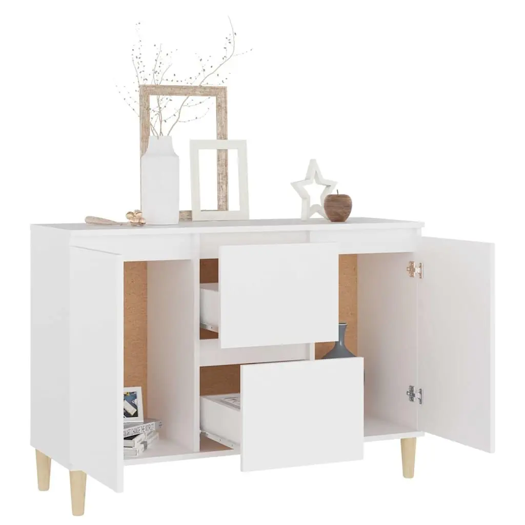 Sideboard Cabinet Engineered Wood 101cm x 35cm x 70cm White 2 Drawers 2 Doors
