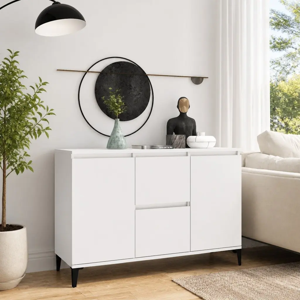 Sideboard Cabinet White Storage Furniture 2 Drawers 2 Doors Buffet Industrial