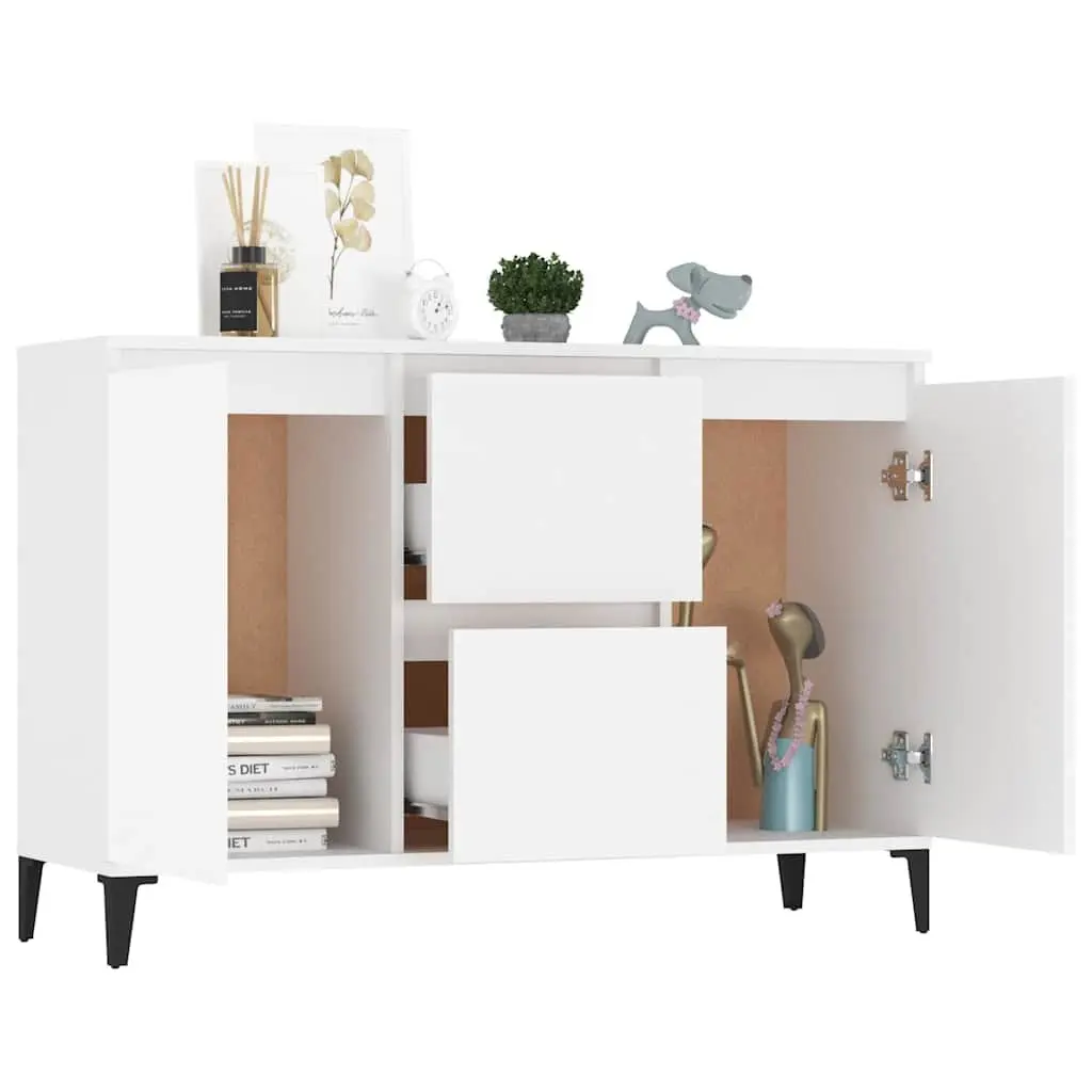 Sideboard Cabinet White Storage Furniture 2 Drawers 2 Doors Buffet Industrial